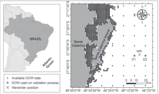 Figure 1 - Study area with D1, D2 and WR location. Black dots represents all DOW points  available in this area.