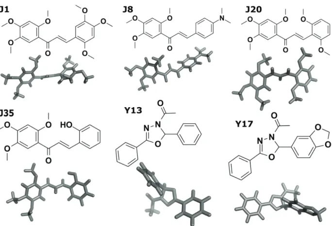 Figure 1 - Two-dimensional (2D) and three-dimensional (3D) structures of the compounds presenting anti-scrapie activity  evaluated in this study