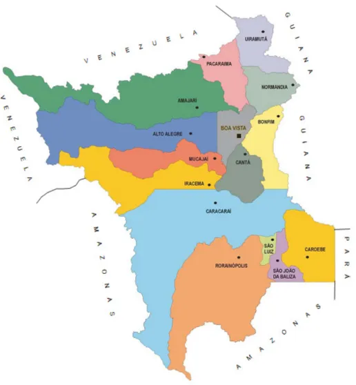 Figura 2.3 – Mapa político do estado de Roraima com os seus  municípios. 