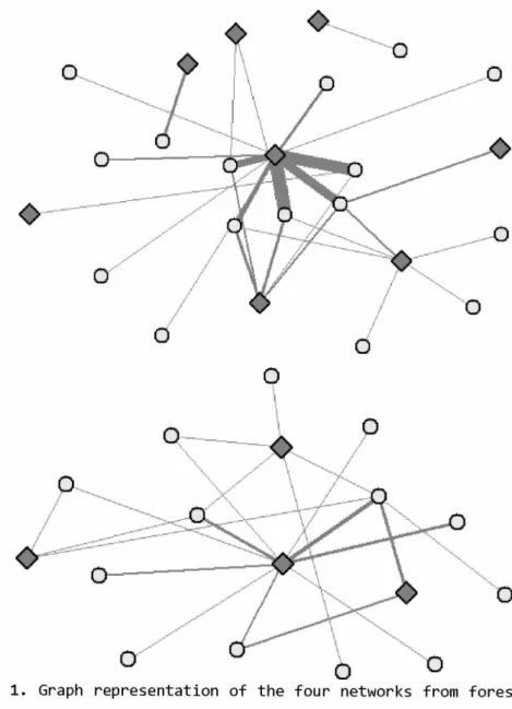 Figure  1.  Graph  representation  of the four  networks  from forest  and circles  represent plants