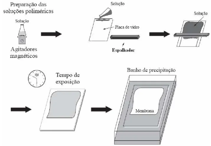 Figura 10. Esquematização  da produção de membranas por inversão de fases. Adaptação [19]