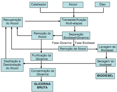Figura 2. 2 - Fluxograma do processo de produção de biodiesel e glicerol. 