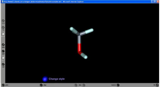 Figura 3-3. Troca de estilos. (http://www2.chemie.uni-erlangen.de/services/molsurf/)  Requisitos do Sistema:   VRML97 plugin, versão 2,0