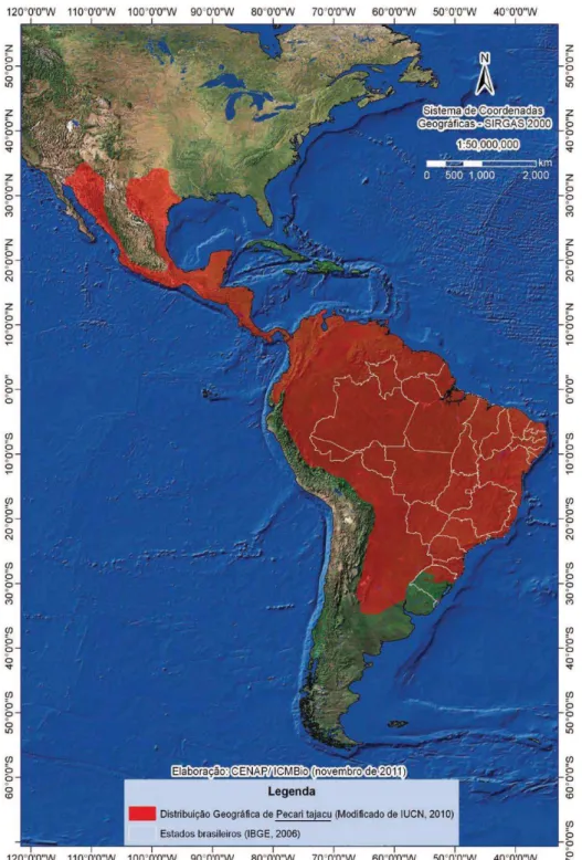 Figura 2- Mapa de distribuição geográfica de Pecari tajacu. 