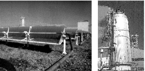Fig. 3. Detail of the solar collectors (left) and the oil deposit.