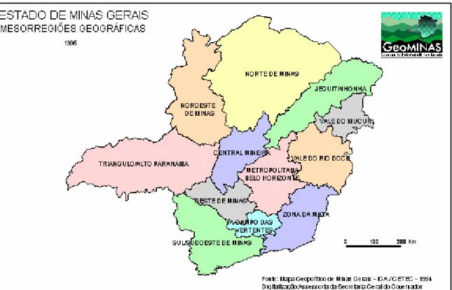 Figura 4.2 - Mapa Geopolítico de Minas Gerais. Fonte : IGA/CETEC-1994 