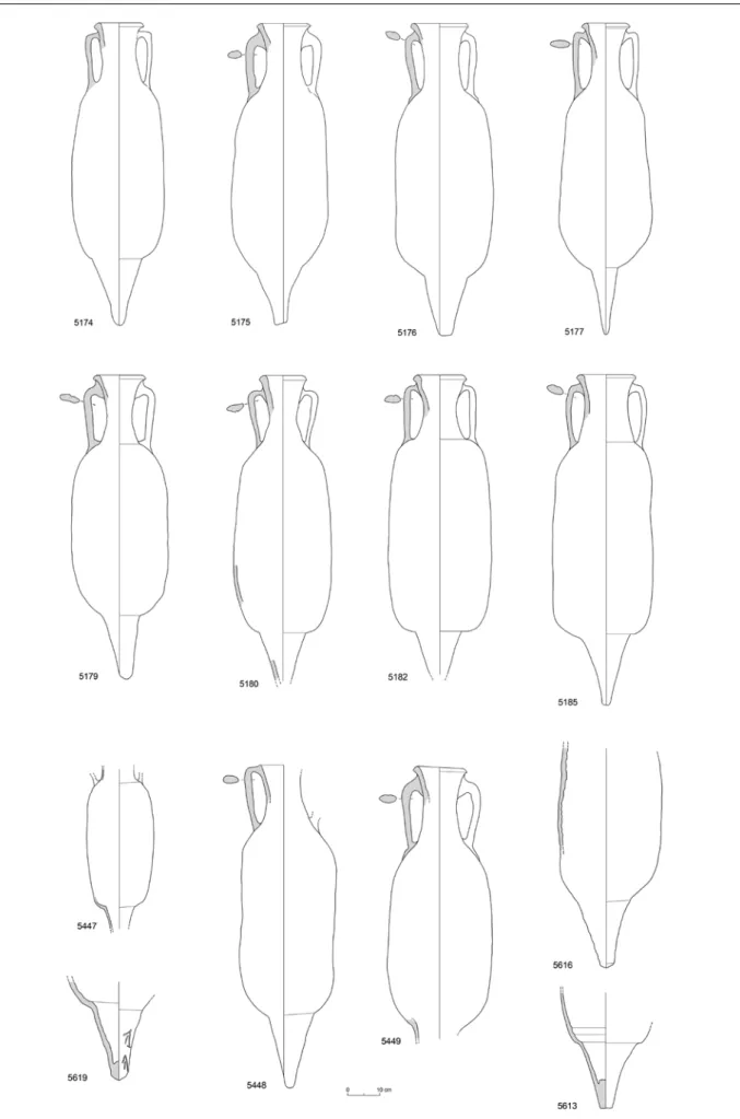 Figura 3.  Composición de algunas de las ánforas de tipo Dressel 14 procedentes del pecio romano de Grum de Sal  (gráficos: E