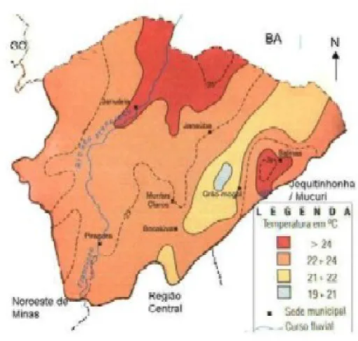 Figura 2.12 - Norte de Minas – Temperatura Média Anual  Fonte: Atlas Geográfico – Minas Gerais e Belo Horizonte – 1999 