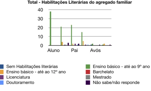 Gráfico 7  - Habilitações Literárias do agregado familiar dos alunos das duas turmas