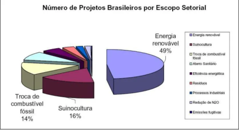 Figura 2 Número de projetos brasileiros por escopo setorial  Fonte: MCT, 2008 