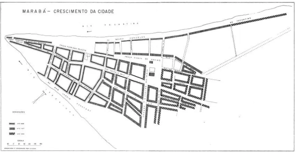 Figura 9: Evolução da ocupação urbana de Marabá até 1954  Fonte: DIAS (1958) 
