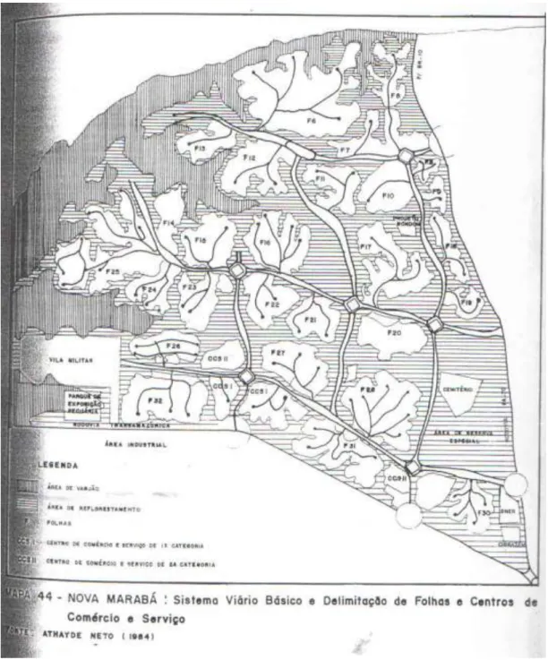 Figura 12: Marabá - Desenho urbano do PEUM com demonstração do sistema de Folhas        Fonte:  TOURINHO (1991)
