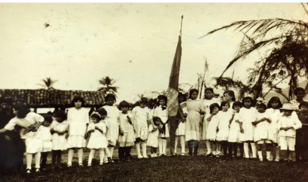 Figura  4  -  Alunas  e  professora  da  Escola  Feminina  Rural,  Caraguatatuba.  Arquivo  Público  de  Caraguatatuba, s/autor, cx, 10, s/data