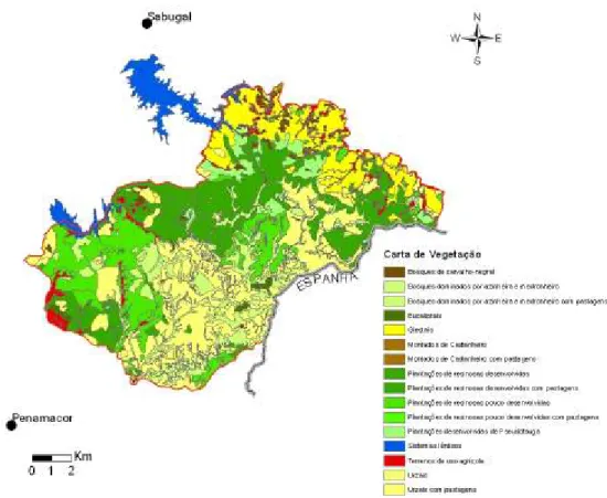 Figura 7: Mapa de localização da RNSM e da respectiva carta de vegetação. 