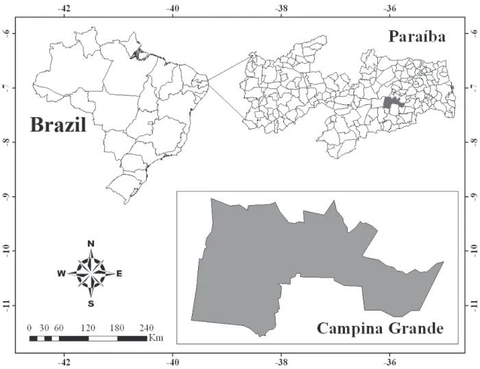 Figure 1 - Map of the study area; municipality of Campina Grande, Paraíba State, Brazil.