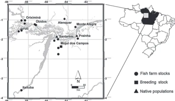 Figure 1 - Map of the sites at which samples were collected in the western extreme of the Brazilian state of Pará.