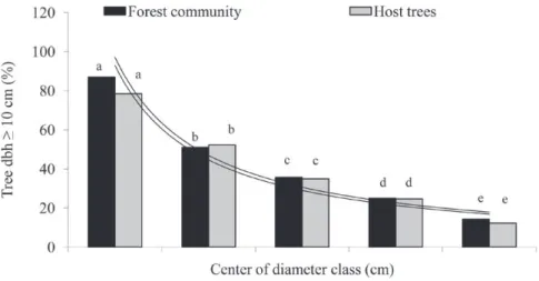 Figure 1 - Tree size (dbh) of open ombrophylus forest with H. flexuosa in Machadinho do  Oeste,  Rondônia
