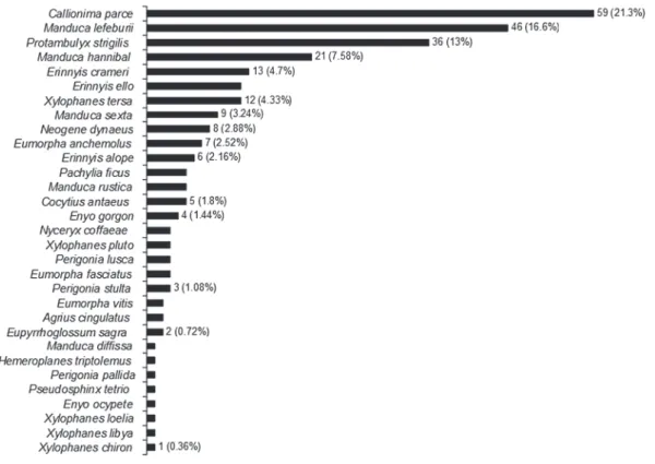 Fig. 3 - Relative proportions in the number of individuals (A) and species (B) collected per tribes at the Tapacurá Ecological  Station, Pernambuco, Brazil, from October 2004 to February 2007, and distributed in each season: individuals number per tribes  