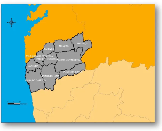 Figura 9 – Enquadramento da Região do Minho-Lima  Fonte. Elaboração própria   