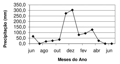 Figura 1: Precipitação, em mm, observada de Junho de 2005 a Junho de 2006, Uberlândia-MG