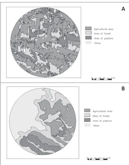 Figure 2 - Use and occupation of soil in a hive in the counties of: A) Marechal  Cândido Rondon and B) Santa Helena.