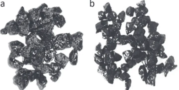 Fig. 5 - Samples analyzed in the adhesion tests with (a)  aggregate- aggregate-pure  asphalt  binder  system  and  (b)  aggregate-mastic  system  with  6.0% of limestone powder.