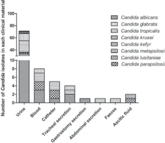 Figure 1 -  Percentage of species identified by MALDI-TOF  mass spectrometry. C. albicans (44.1%), C
