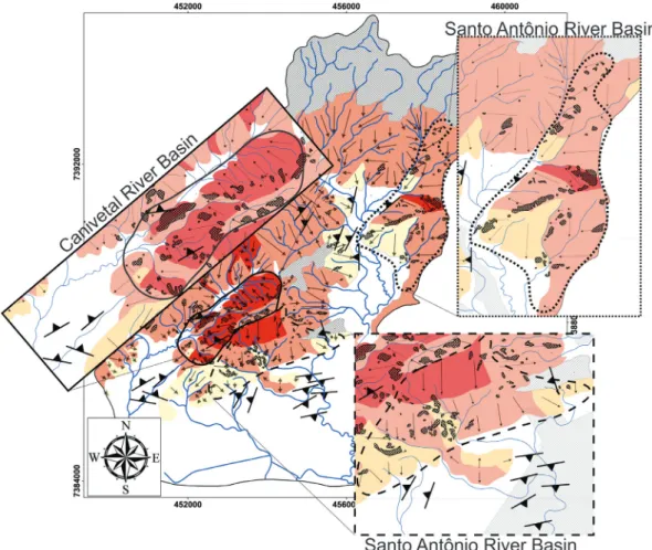Figure 5 shows the landslide zonation hazard of  planar landslides, the geological structures and  the landslides locations mapped