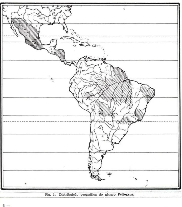 Fig. 1. Distribuição geográfica do gênero Peltogyne. 