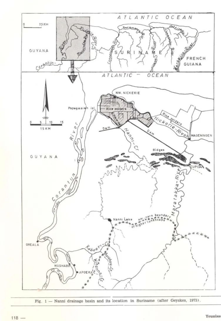 Fig .  1 - Nanni  drainage  basin  and  its  location  in  Suriname  Cafter  Geyskes,  1973) 