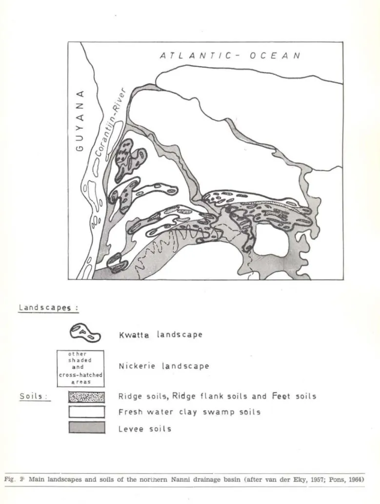 Fig.  :&amp;  Main  landscapes  and  soils  of  the  northern  Nanni  drainage  basin  (after  van  der  Eky,  1957;  Pons, 1964} 