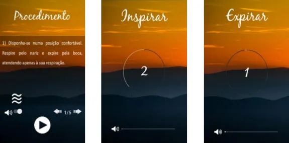 Figura 10. Representação das instruções disponibilizadas antes e durante a técnica de respiração  diafragmática