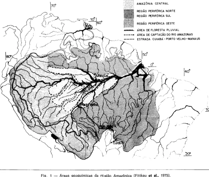 Fig. 1 — Áreas geoquímicas da região Amazônica (Fittkau et al., 1975). 