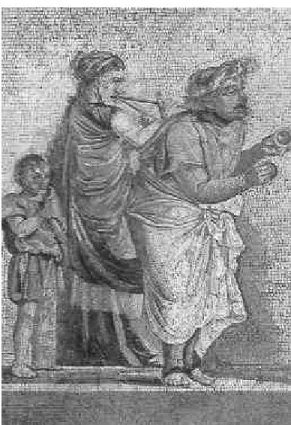 Figura  18 | Detalhe do mosaico grego Os músicos 43 x 41 cm.  Obra de tradição  helenística