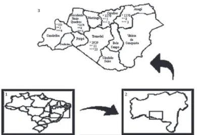 Figure 1 - Geographical distribution map of triatomines in the southwest  region of Bahia