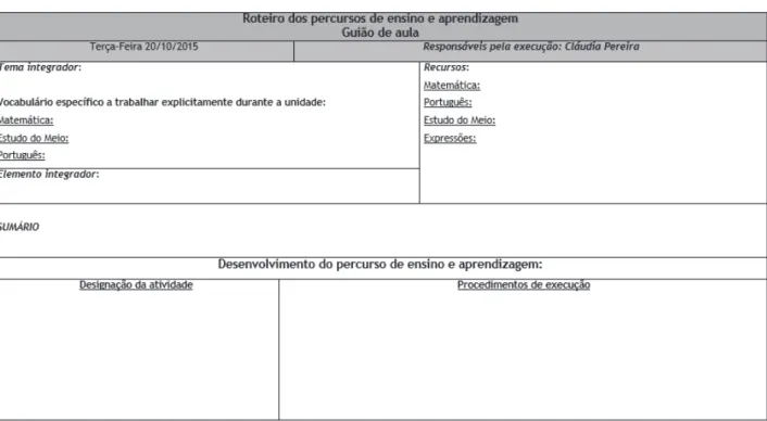 Figura 4 - Matriz de planificação da prática supervisionada em 1ºciclo do ensino básico