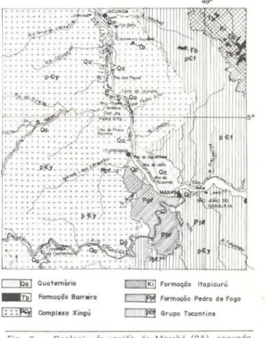 Fig .  2  - Geologia  da  regiã'o  de  Marabá  (PA).  segundo  mapa  geológico  DNPM  - Projeto  RADAM,  1974 