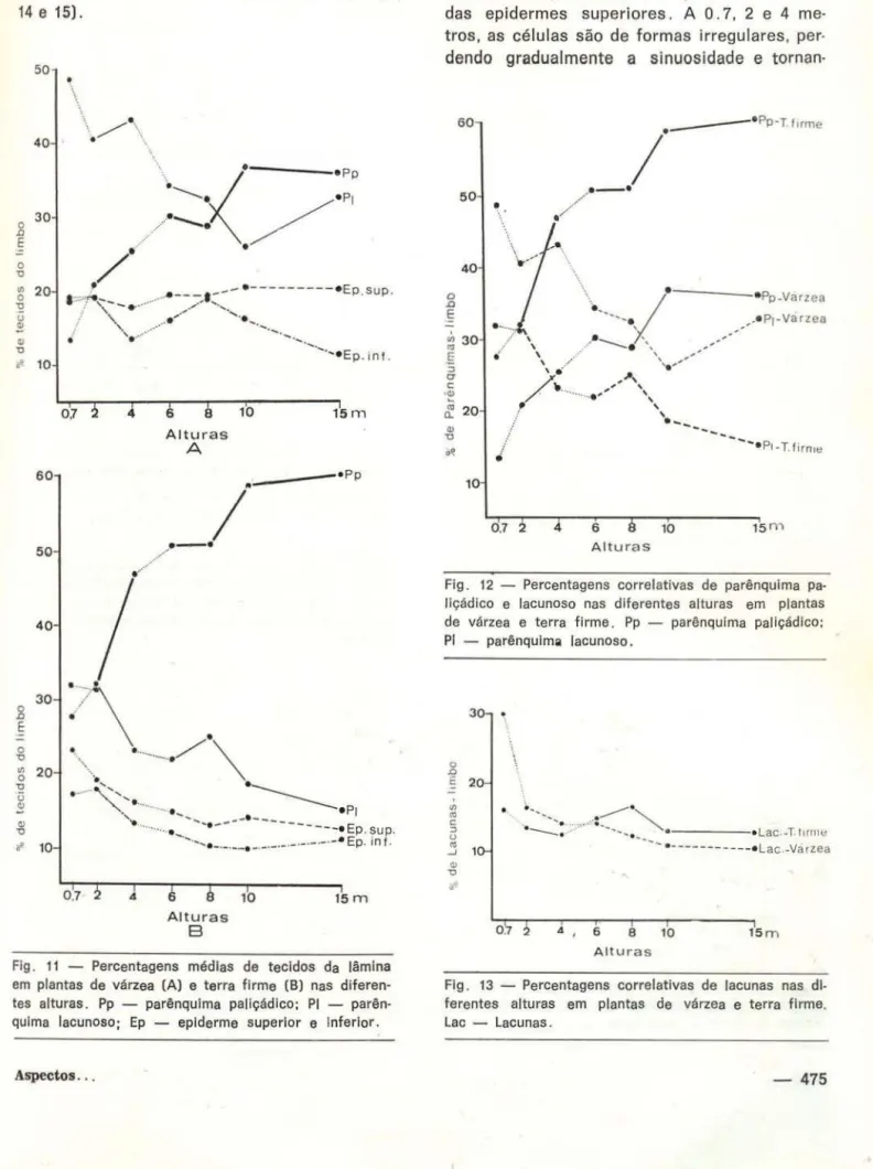 Fig.  11  - Percentagens  médias  de  tecidos  da  lâmina  em  plantas  de  várzea  (A)  e  terra  firme  (B)  nas  diferen· 