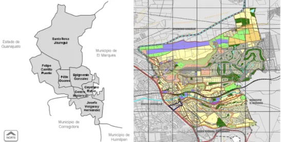 Fig. 3: Divisão política de Santiago de Querétaro e charter urbana da Delegação Villa Cayetano  Rubio 