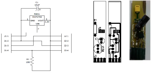 Figura 54: Placa de circuito impresso para sensor SHT75: Esquema de ligações, e placa de circuito  impresso