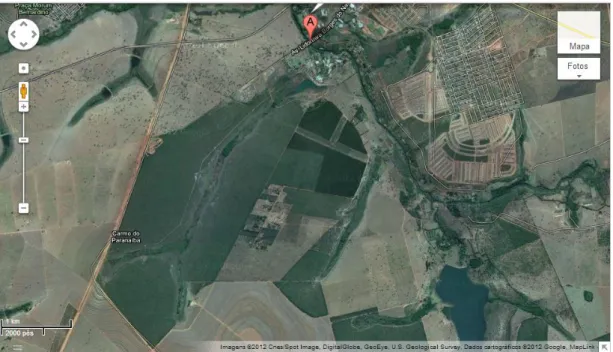 Figura  1.    Imagem  aérea  da  Área  de  Reserva  Legal  do  Clube  de  Caça  e  Pesca  Itororó  de  Uberlândia, Minas Gerais, obtida pelo Google Earth