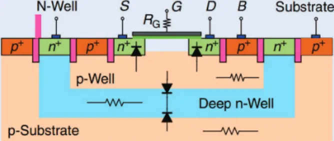 Figure 3 - Triple well NMOS transistor structure. (See the  colors in the online version).