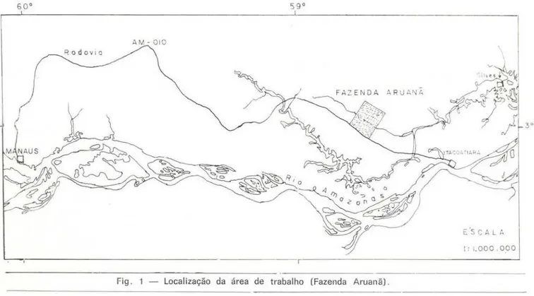 Fig .  1  - Localização  da  área  de  trabalho  (Fazenda  Aruanã). 