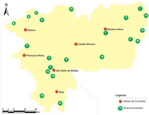 Figura 29 – Mapa da localização dos Geomonumentos 