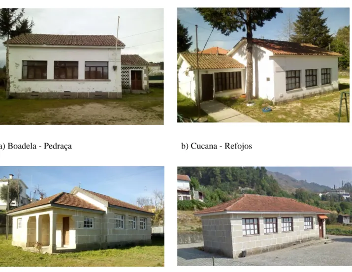 Figura 10: As escolas primárias com uma sala de aula das freguesias de Pedraça (Boadela), Refojos  (Cucana), Painzela (Terreiros) e Passos