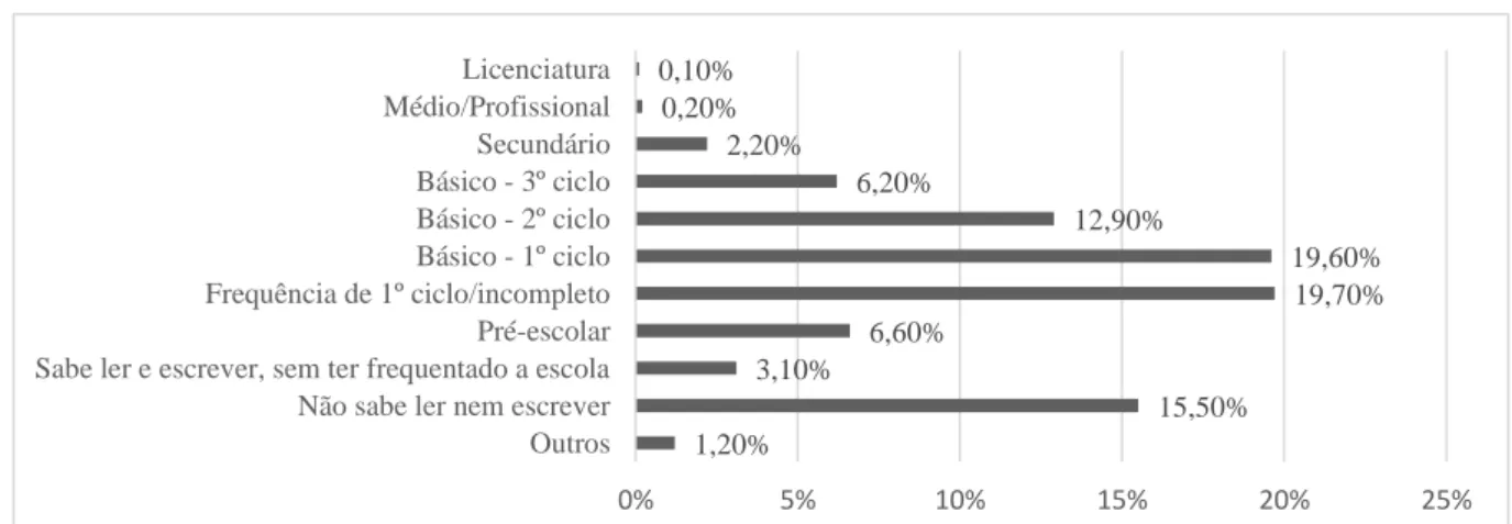 Figura 2. Níveis de ensino dos elementos do agregado familiar cigano (Mendes et al., 2014,  p