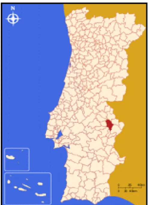 Figura 6. Enquadramento geográfico da localização do concelho, freguesias e limites (retira- (retira-do de http://www.visitarportugal.pt/distritos/d-portalegre)