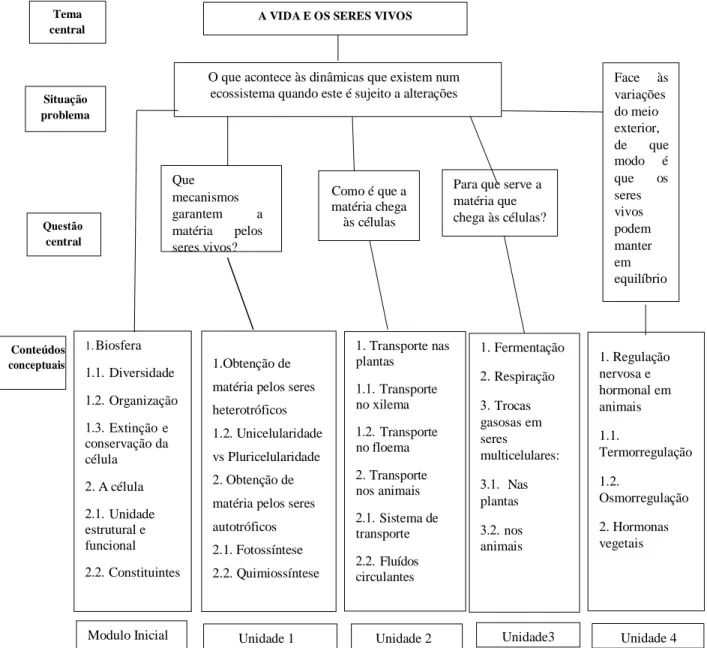 Figura 3- Mapa de exploração do programa da componente de Biologia (adaptado Ministério da Educação (b),  2001)