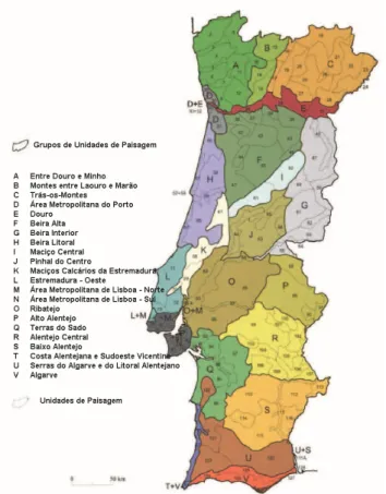 Mapa 4: Unidades e grupos de UP em Portugal Continental (Fonte: Cancela d’Abreu, A., Oliveira, R., Botelho, M