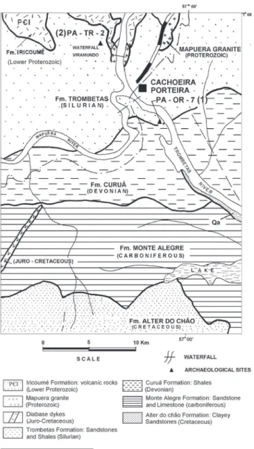 Figure 2 - A simplified geological map of the region near to Cachoeira-Porteira, Lower Amazon region.